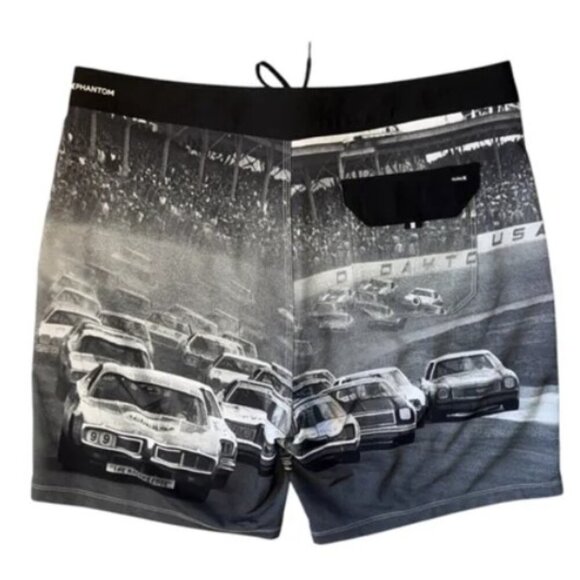 NWT Hurley Phantom NASCAR Board Shorts Men’s‎ Size 33 8" Inseam Black Unlined - Picture 2 of 5